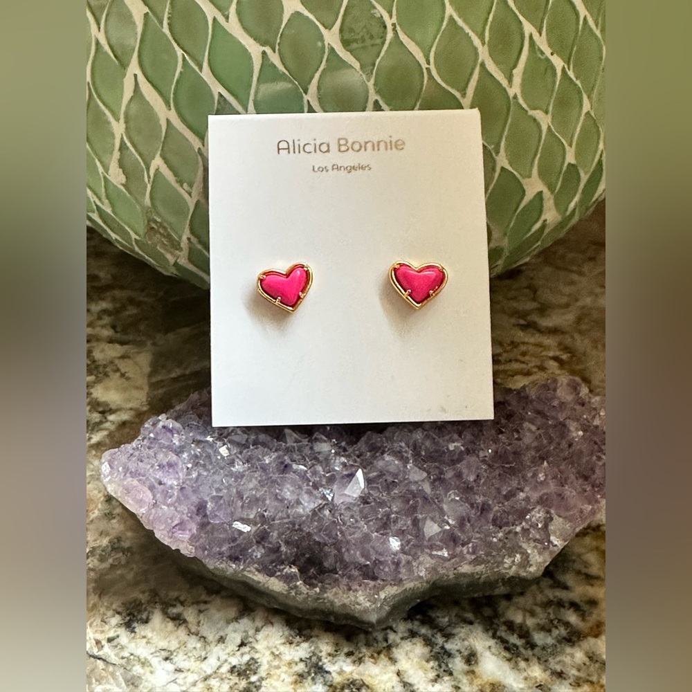 Alicia Bonnie Gold Pink Heart Stud Earrings